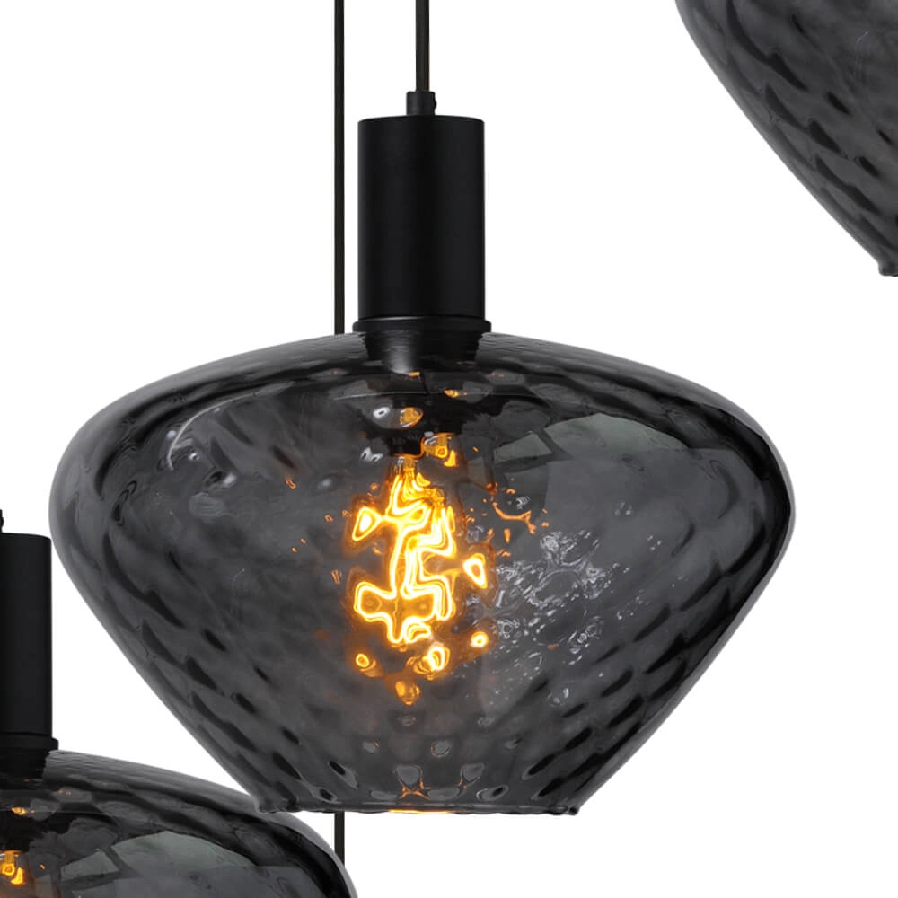 5-light loft hanging lamp - black - Porto with Blossom smoke glasses Masterlight 8718121271088