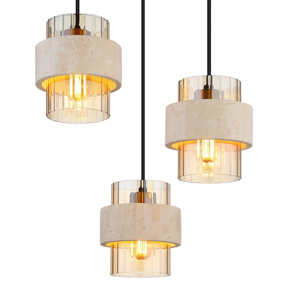 3-light pendant lamp Daren black with marble Globo 9007371589654