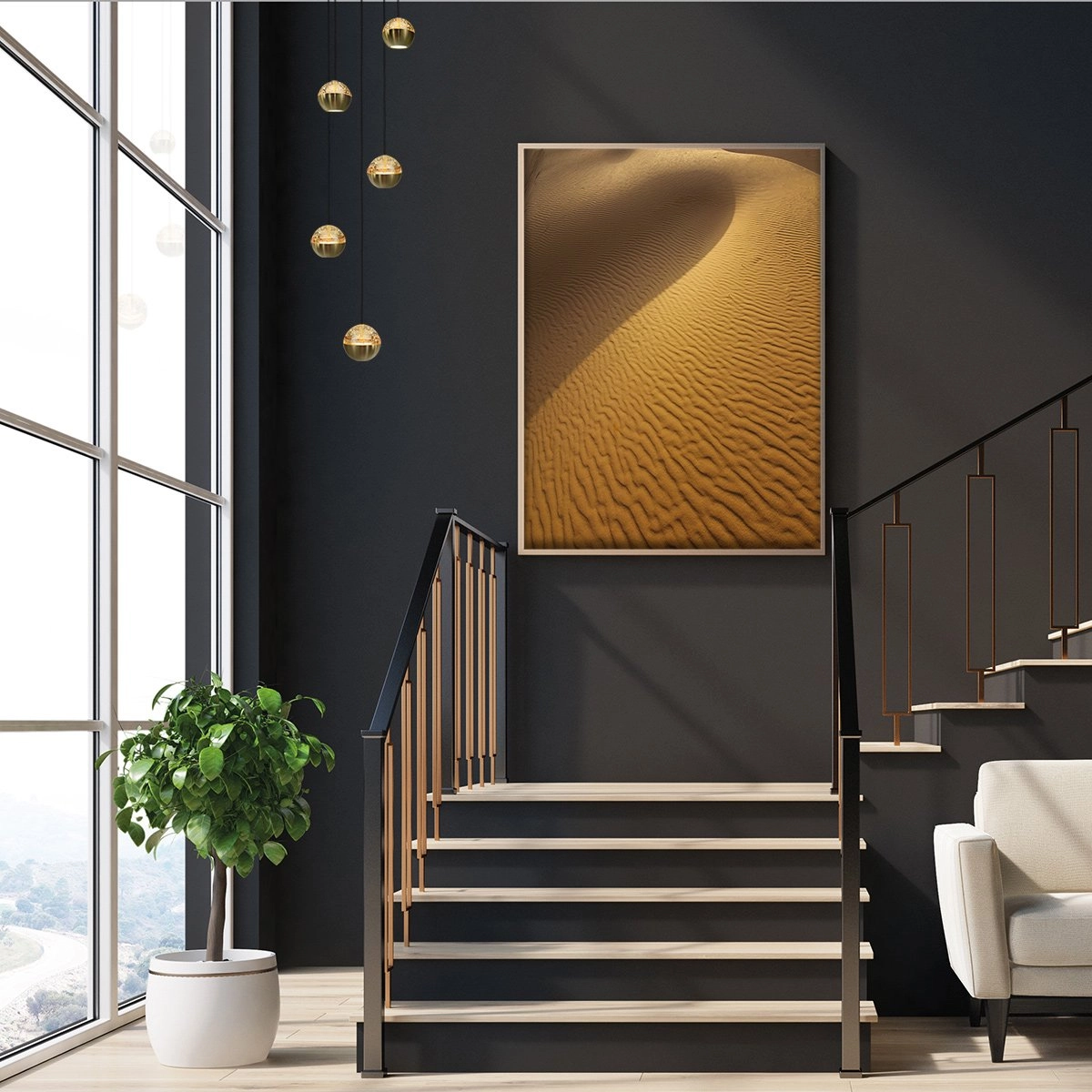 5-light vide pendant lamp Belluno LED - brass gold with glass Steinhauer 8712746183870