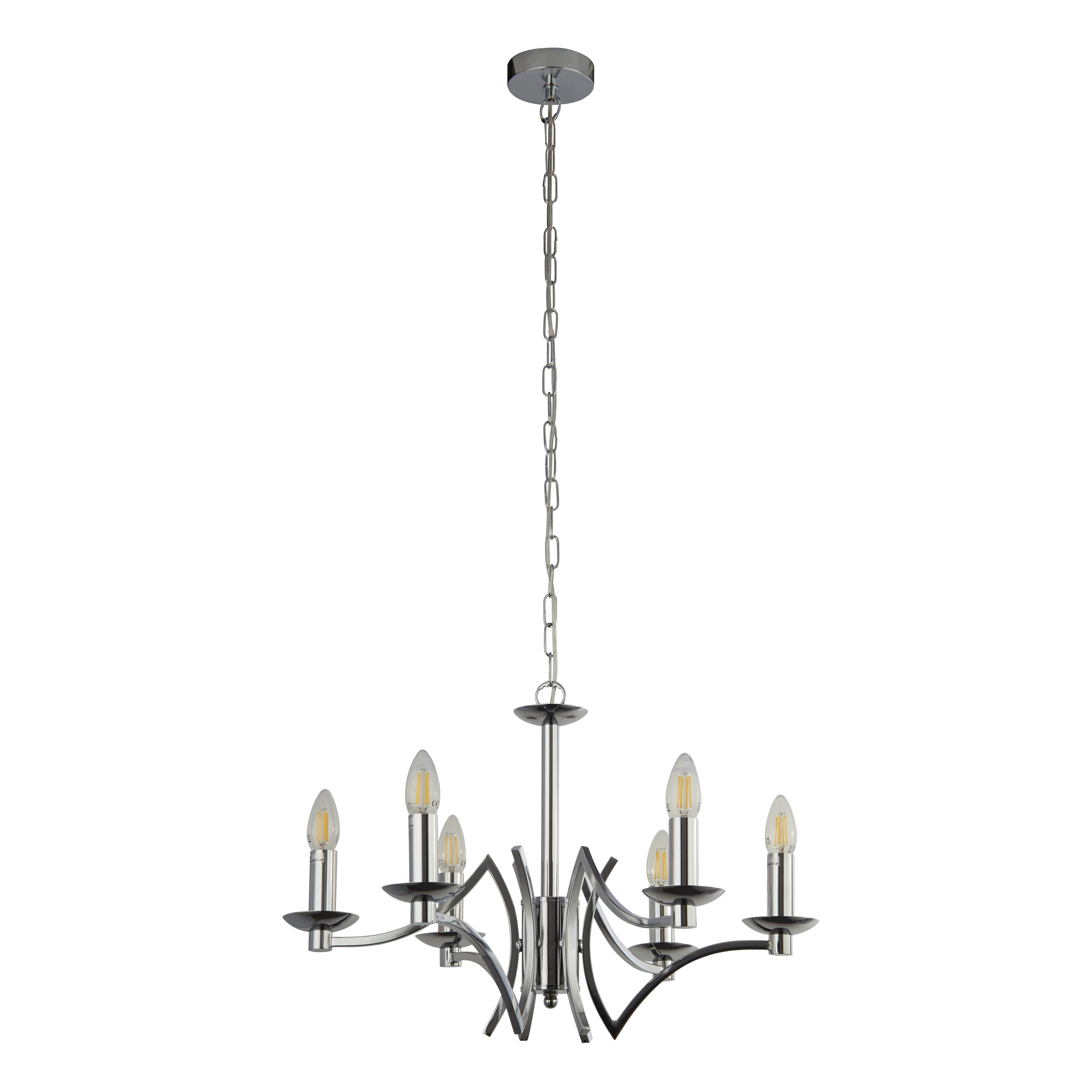 6-light chandelier Ascot Grey with chrome