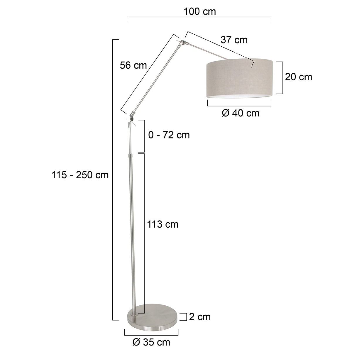 Floor Reading Lamp Prestige Chic Stainless steel with 40cm taupe lampshade Steinhauer 8712746145717