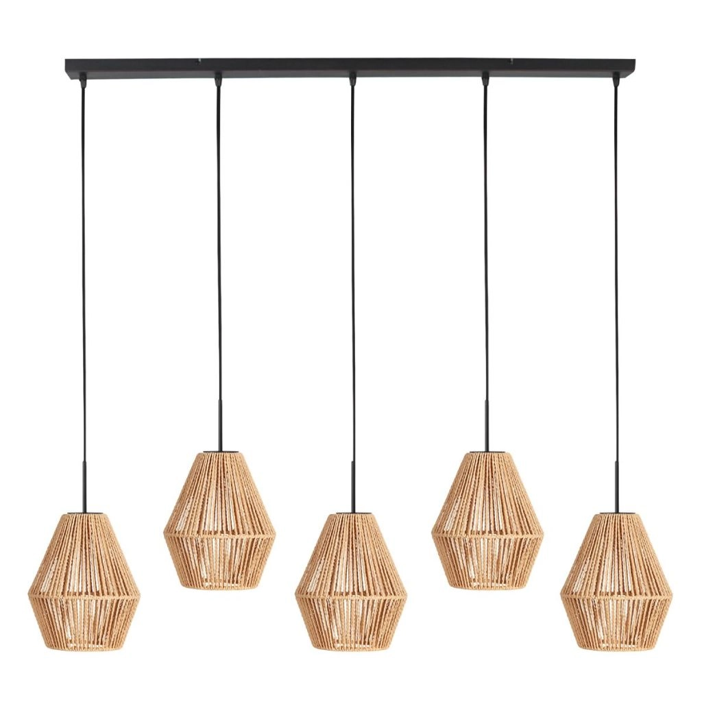 Pendant lamp 5-light straight Ropex with rattan hoods Steinhauer 8712746183252