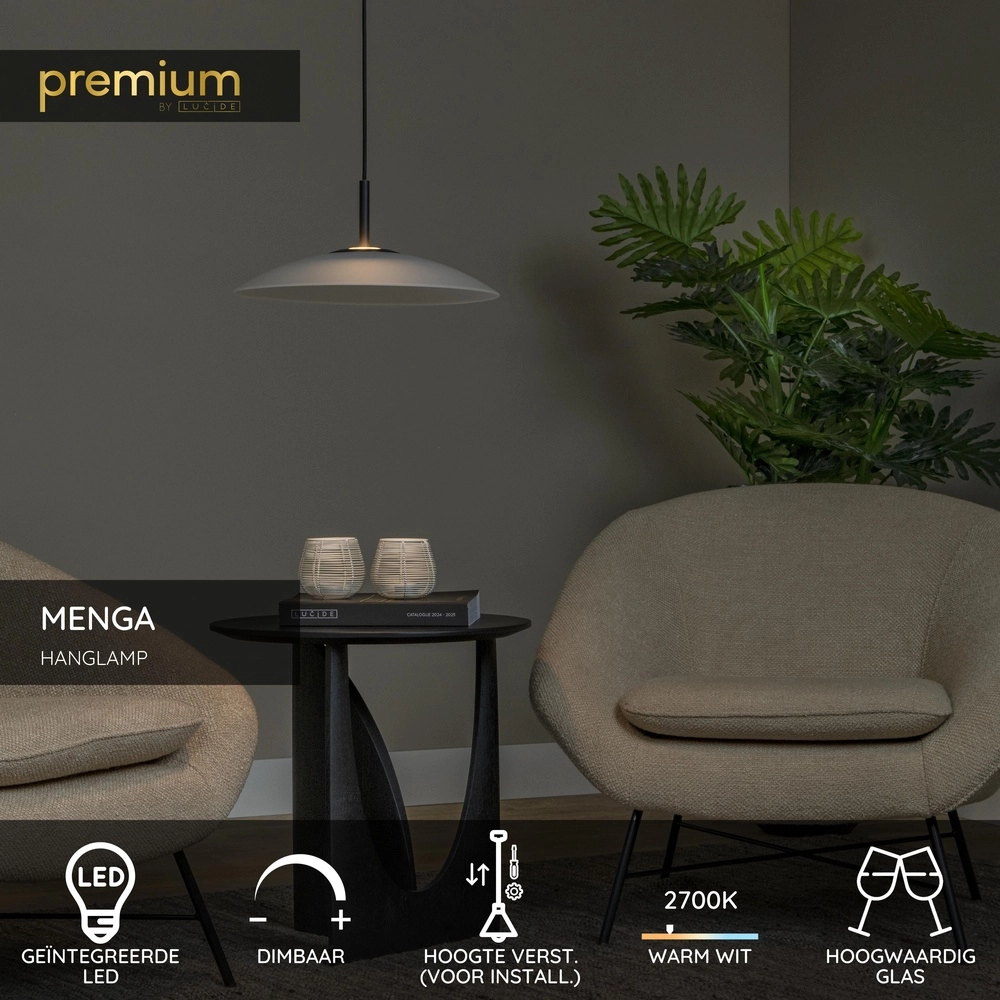 Sleek pendant lamp Menga Ø 40cm white glass Premium by Lucide 5411212251183