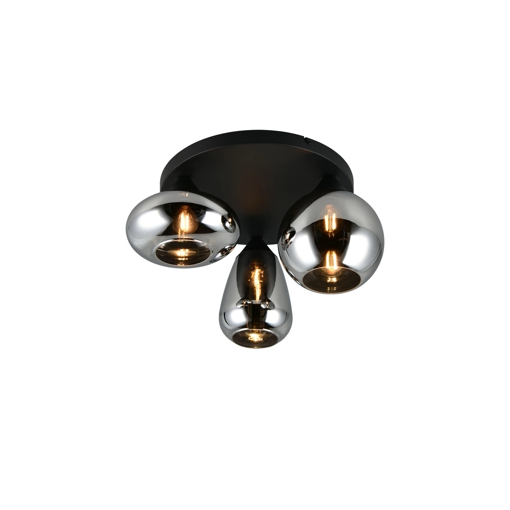 3-light ceiling lamp Lumina black with smoke glass
