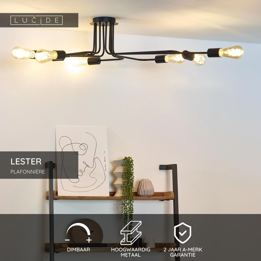 Ceiling lamp Lester 8-light black Lucide 5411212210906