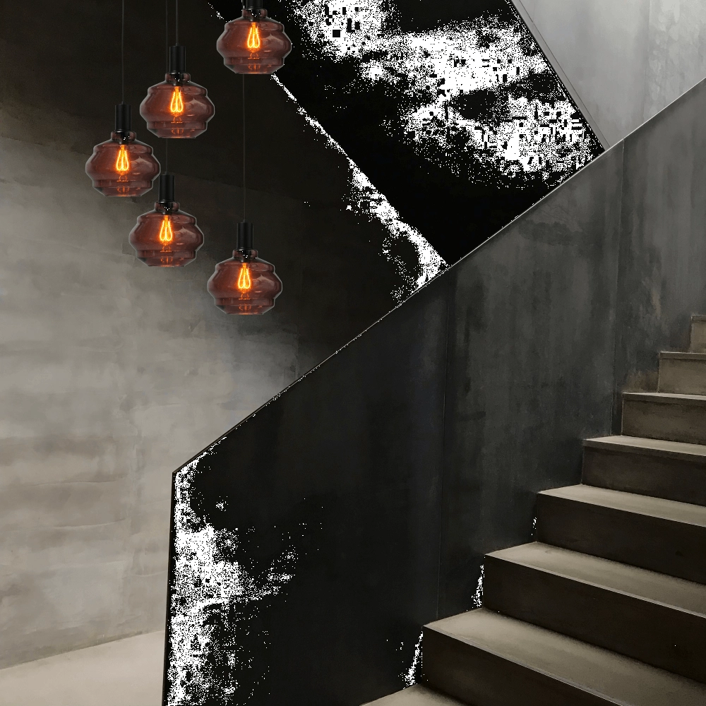 5-light loft hanging lamp - black - Porto with Ball red glasses - Ø 24cm Masterlight 8718121270999