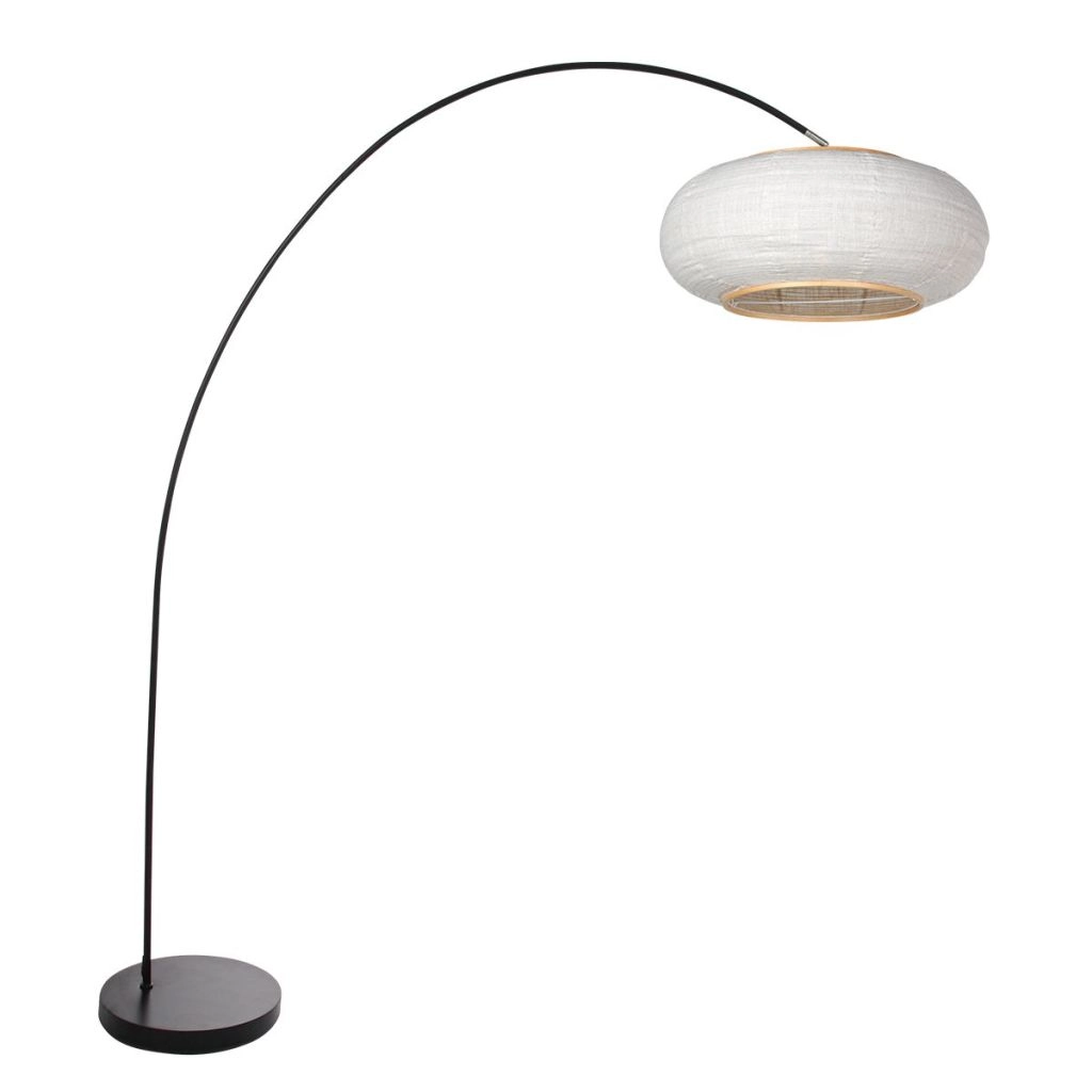 Black arc lamp Solva with white shade Ø35cm