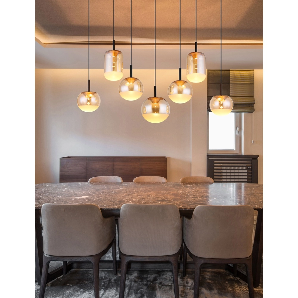 Design pendant lamp Severin 7-light black with amber glass Globo 9007371540945