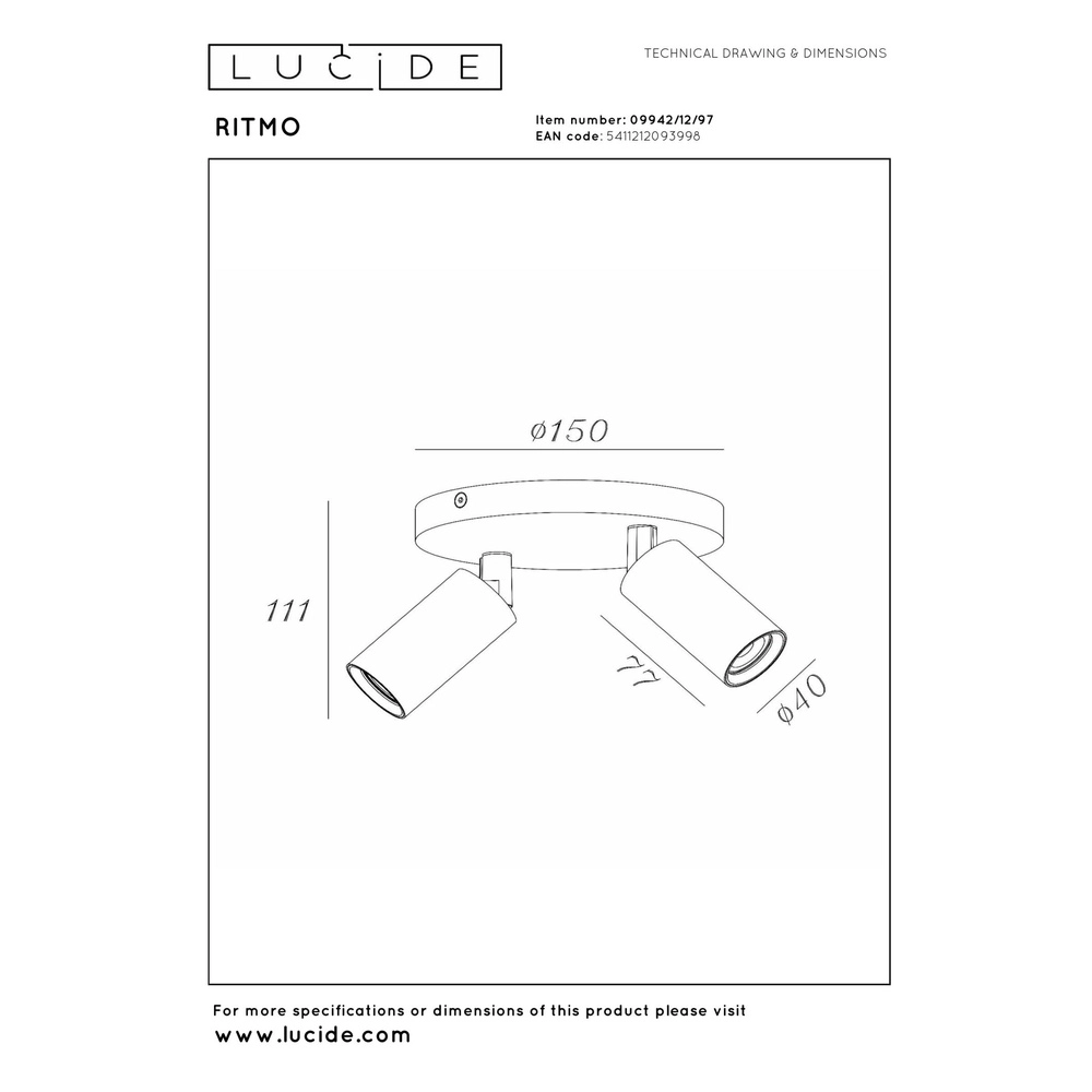Ceiling spotlight Ritmo mini GU10 2-light coffee brown Lucide 5411212093998
