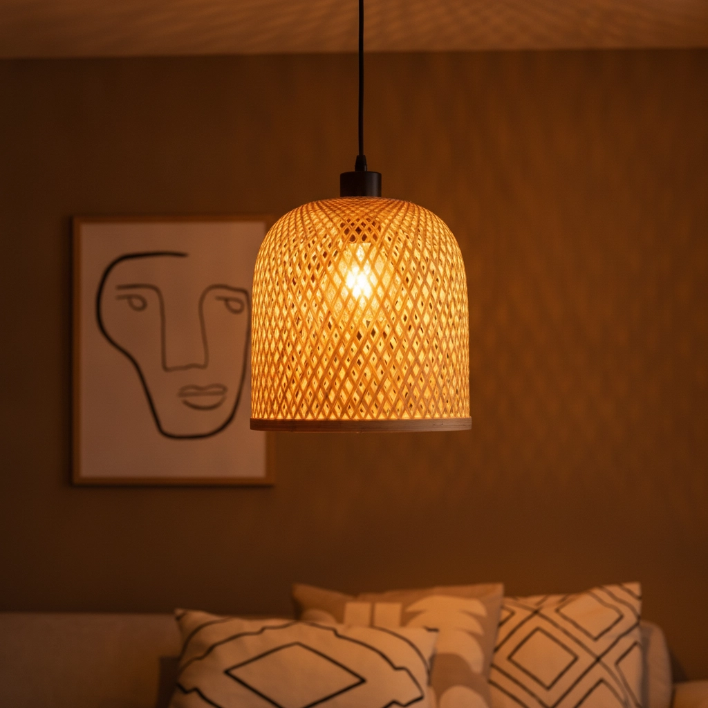 Pendant lamp Intra black with bamboo cap