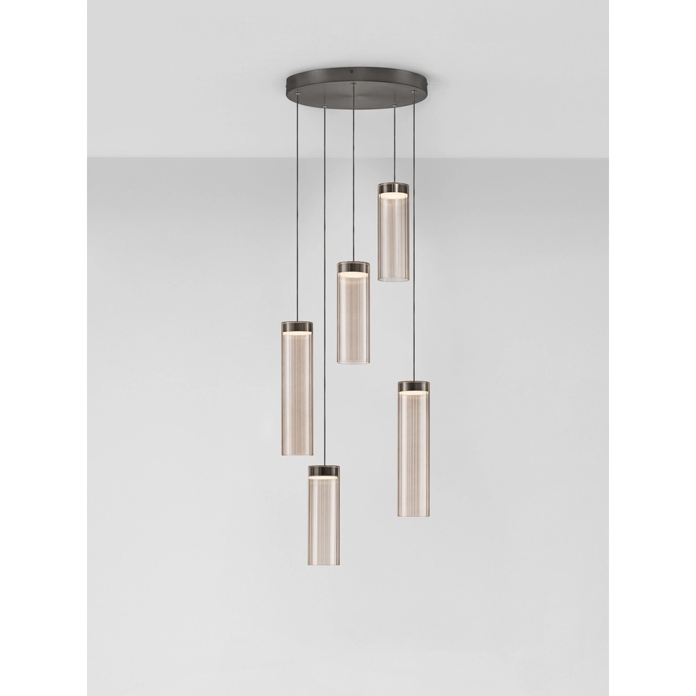 Design pendant lamp Brielle anthracite with mocha glass 5-lights Lyora 5212017495426