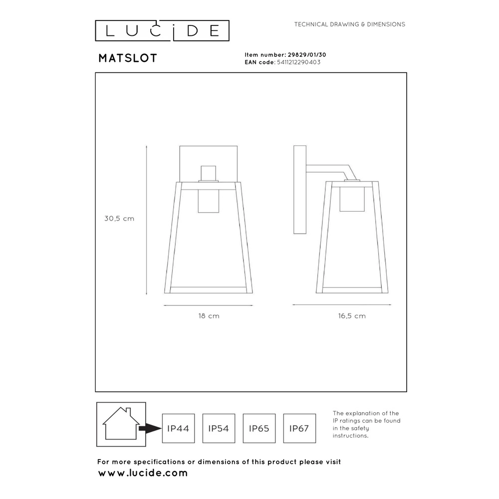 Wall lamp Matslot Black design Lucide 5411212290403