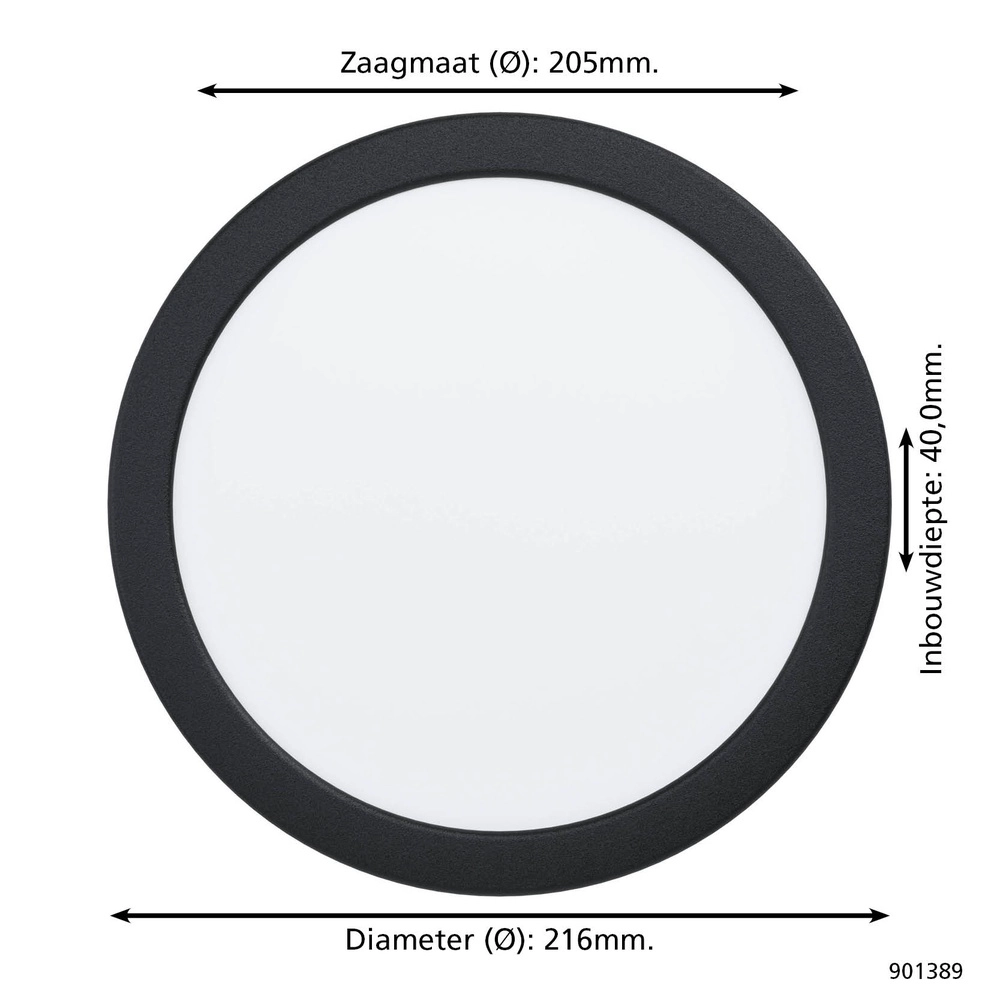 Recessed lamp Fueva 6 round - black - Ø 21,6cm Eglo 9008606330706