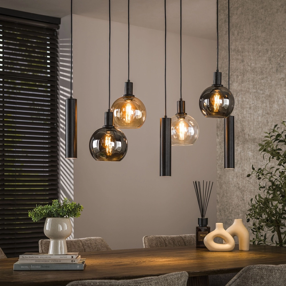 Dining table pendant lamp Sfera with glass balls and pendants