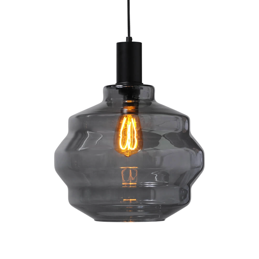 Hanging lamp black Porto with Ball smoke glass - Ø 30cm