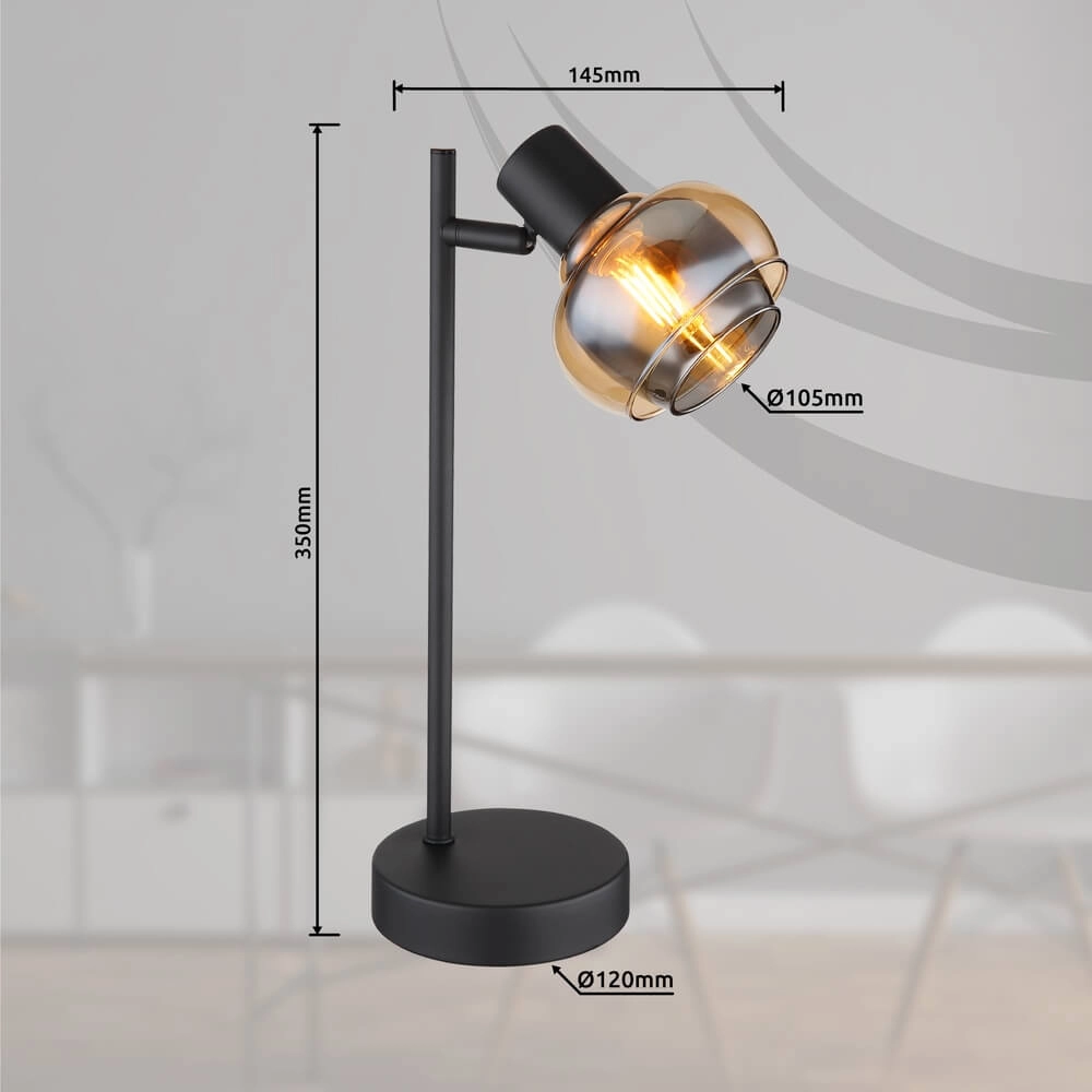 Black table lamp Tokki Single amber smoke glass Globo 9007371452033