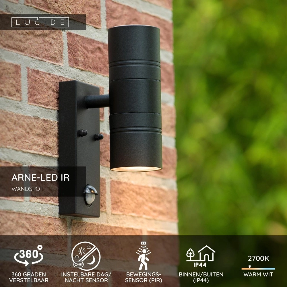 Wall spotlight Arne-Led Ir Up and down black with sensor Lucide 5411212143877