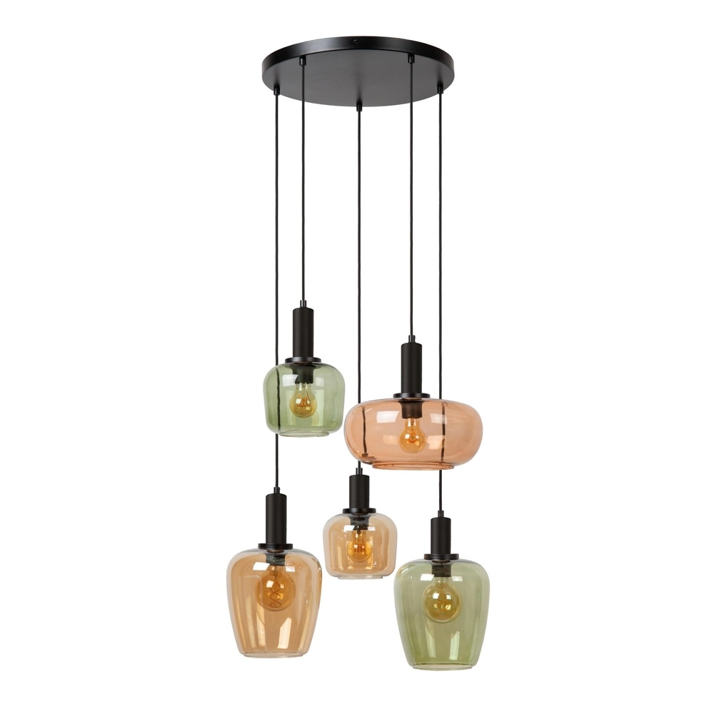 5-light pendant lamp Ilona black with colored lenses
