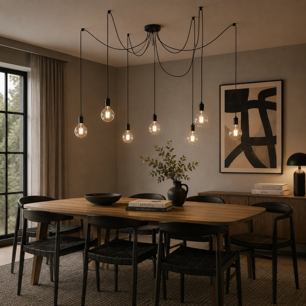 7-light pendant lamp Spin black