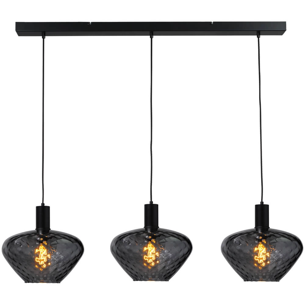 3-light hanging lamp - black - Porto with Blossom clear lenses