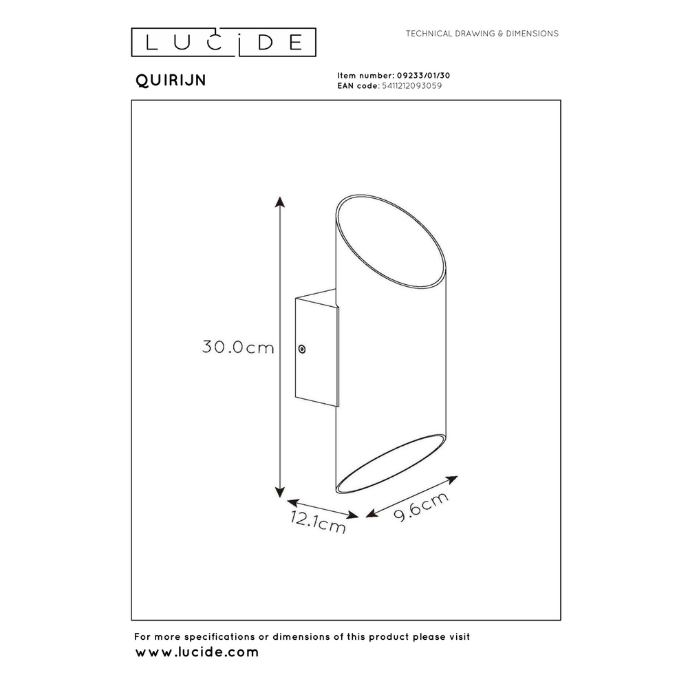 Wall spotlight Quirijn Black Lucide 5411212093059