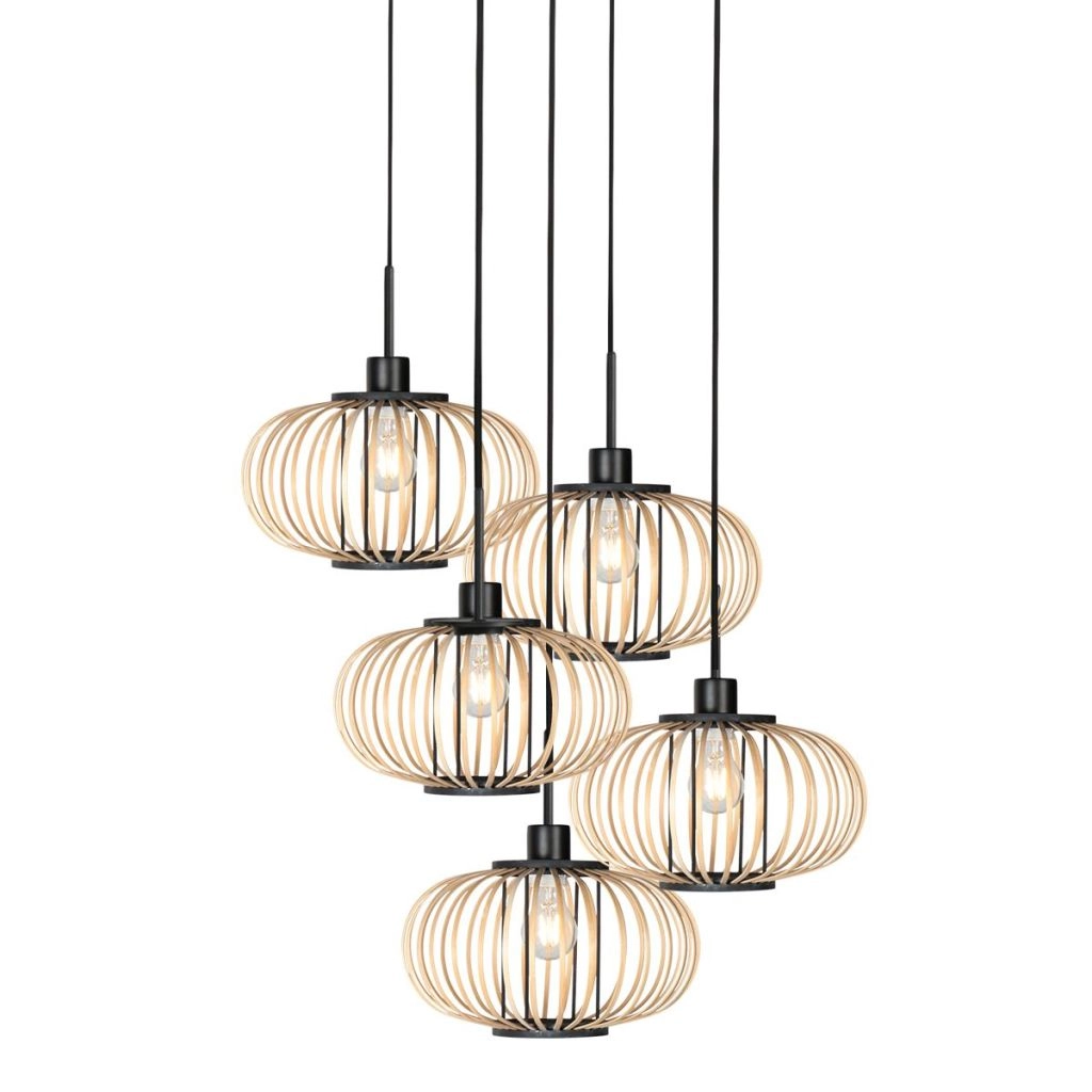 Pendant lamp 5-lights Silva with bamboo caps Steinhauer 8712746183184
