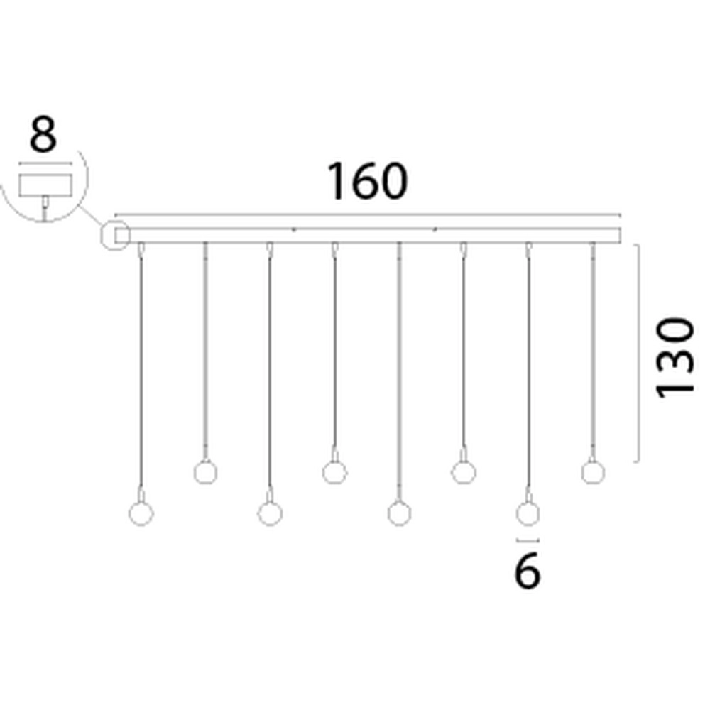 8-light pendant lamp Talana 160 x 8cm black Ø 6cm DTW Masterlight 8718121352268