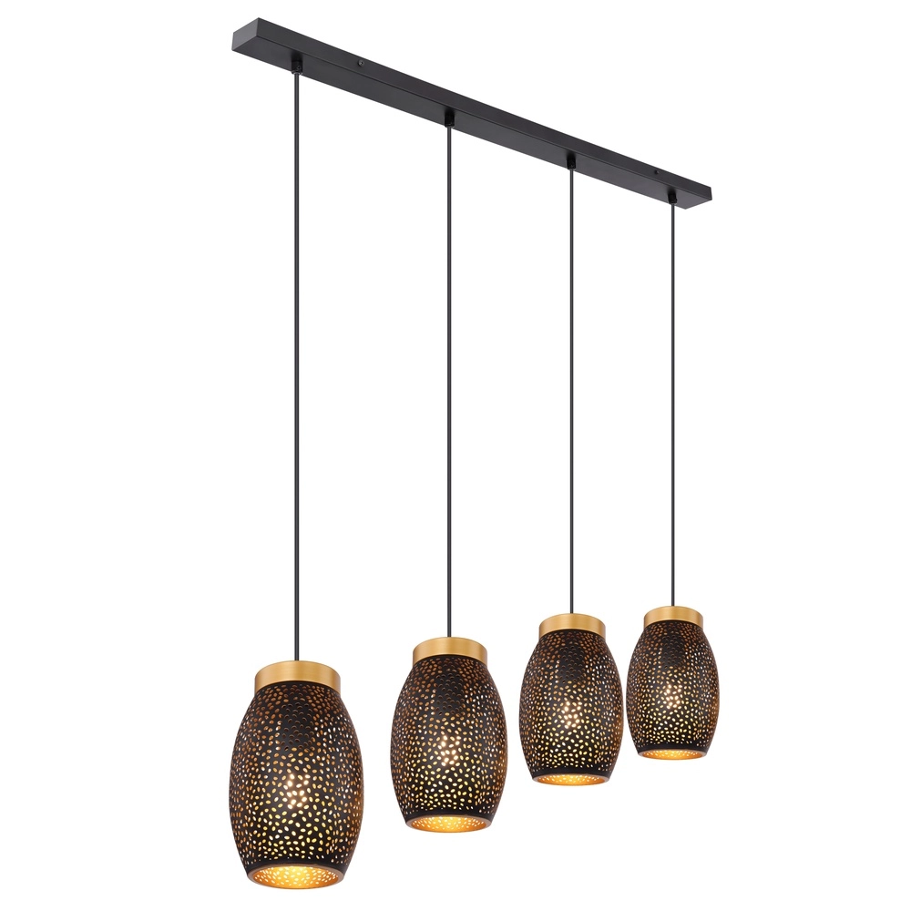4-light pendant lamp Narri black with gold - small holes