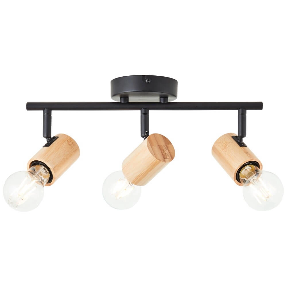Ceiling light Kerry 3-light black with wood Brilliant 4004353409035
