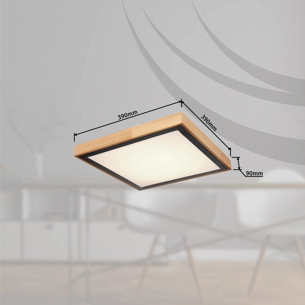 Ceiling lamp Bruno 39cm square black with wood Globo 9007371433469