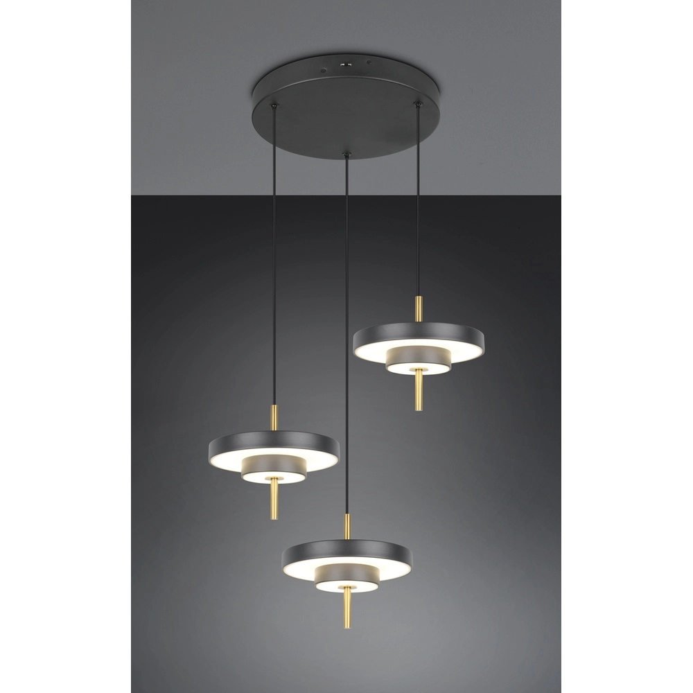 3-light pendant lamp Keaton Round black with gold Trio 4017807655247