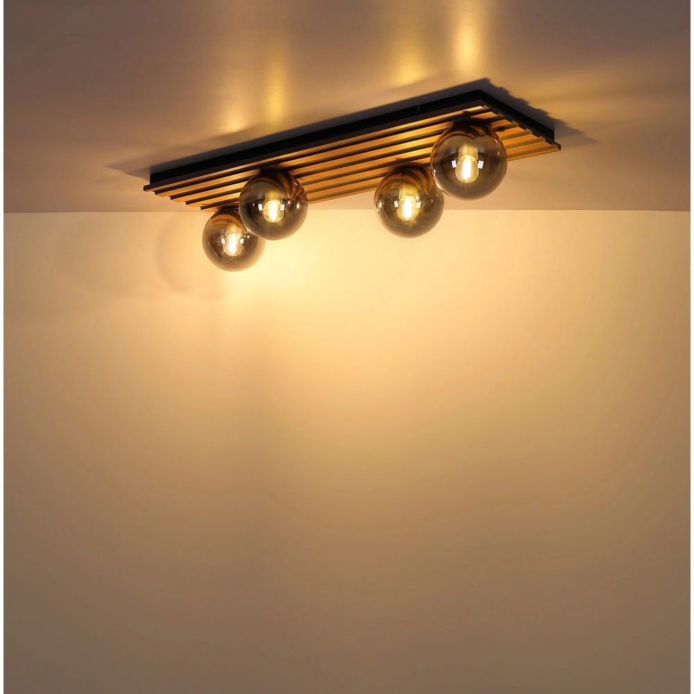 Ceiling lamp Parsons 4-light black with wood Globo 9007371583003