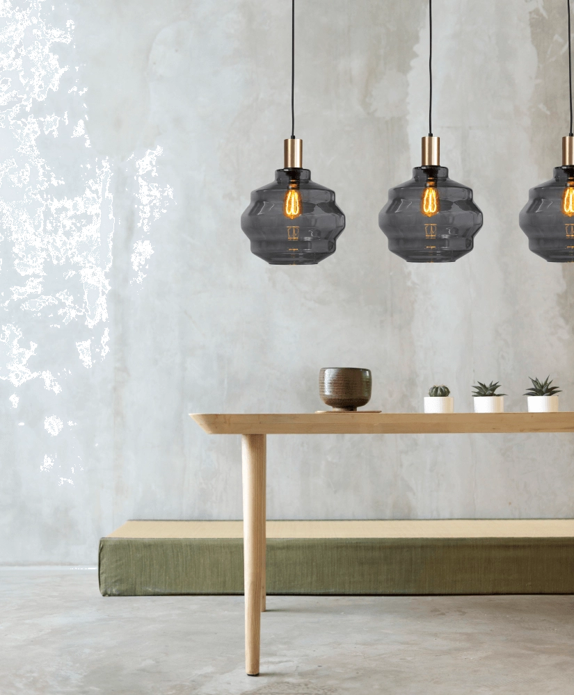 3-light hanging lamp - gold - Porto with Ball smoke glasses - Ø 30cm Masterlight 8718121269610