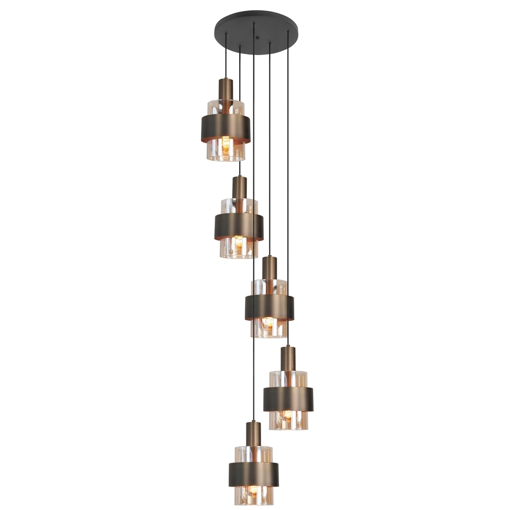 5-light pendant lamp Marrone black with copper bronze