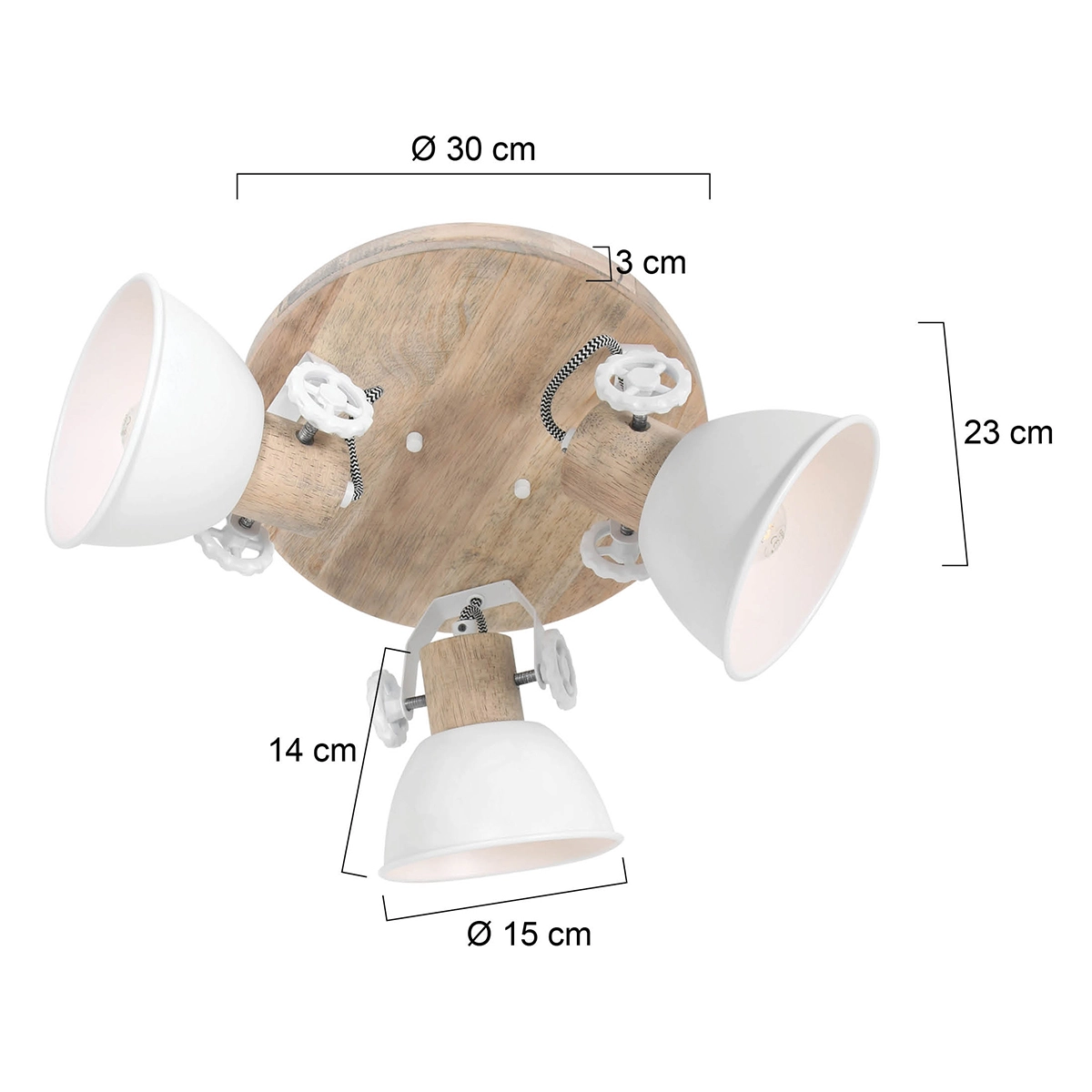 Industrial ceiling lamp Gearwood 3-light white with wood Steinhauer 8712746135428