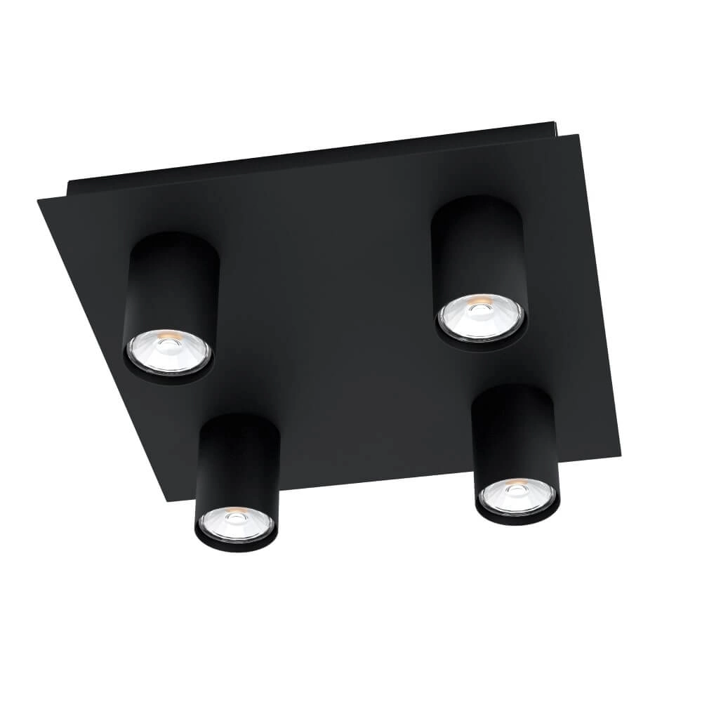 Black surface-mounted spotlight Valcasotto 4-light
