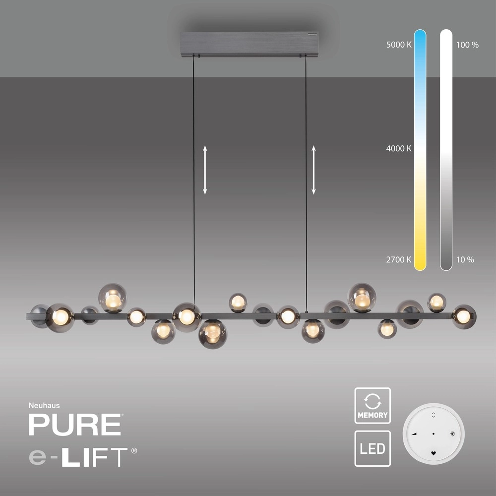 Dining table pendant lamp Pure E-Popup 18L - with smoke glass Paul Neuhaus 4012248396452