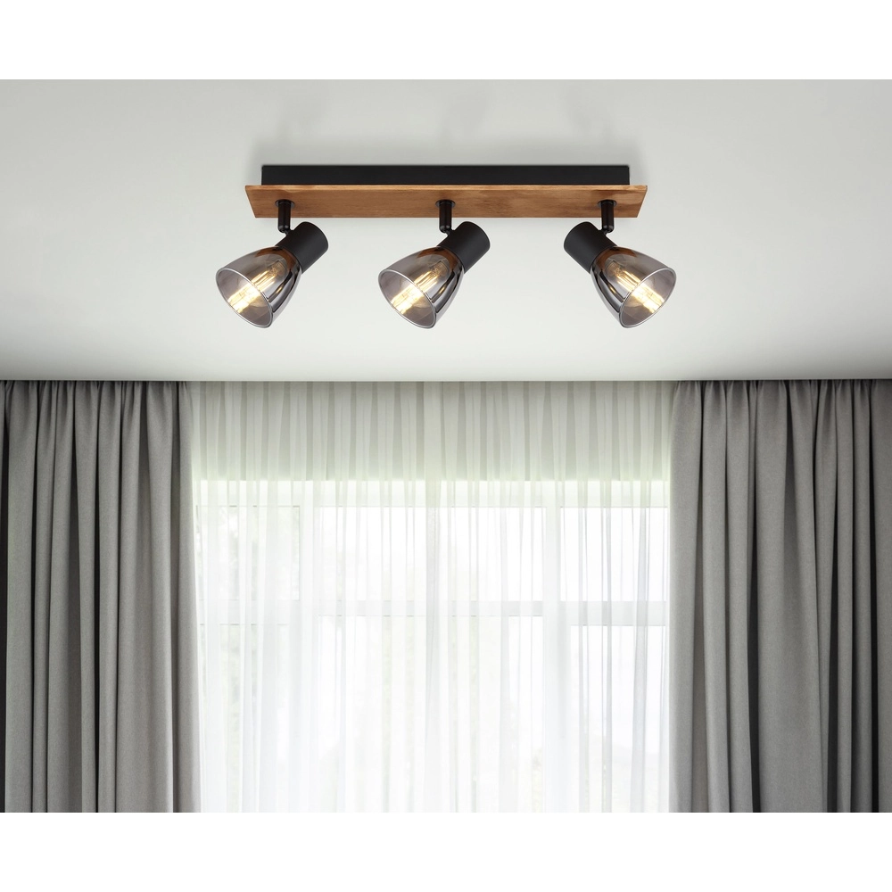Ceiling lamp Claude 3-light black with wood Globo 9007371431212
