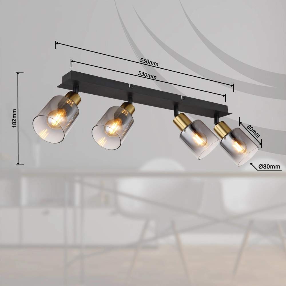 4-light ceiling lamp Hollsy black with smoke glass Globo 9007371451852