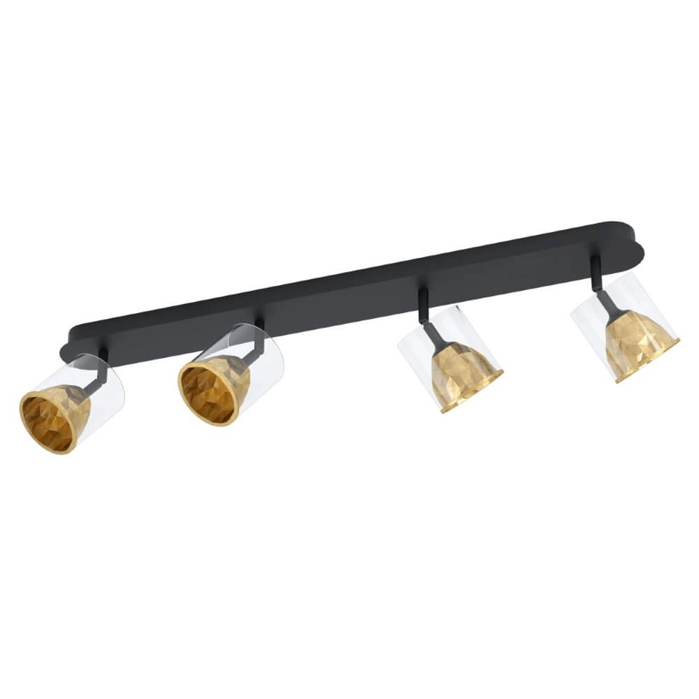 Black ceiling lamp Melito with gold 4-lights