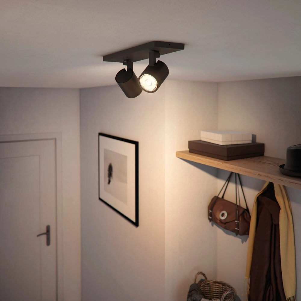 Black ceiling spotlight Runner 2-light Philips 8719514435315