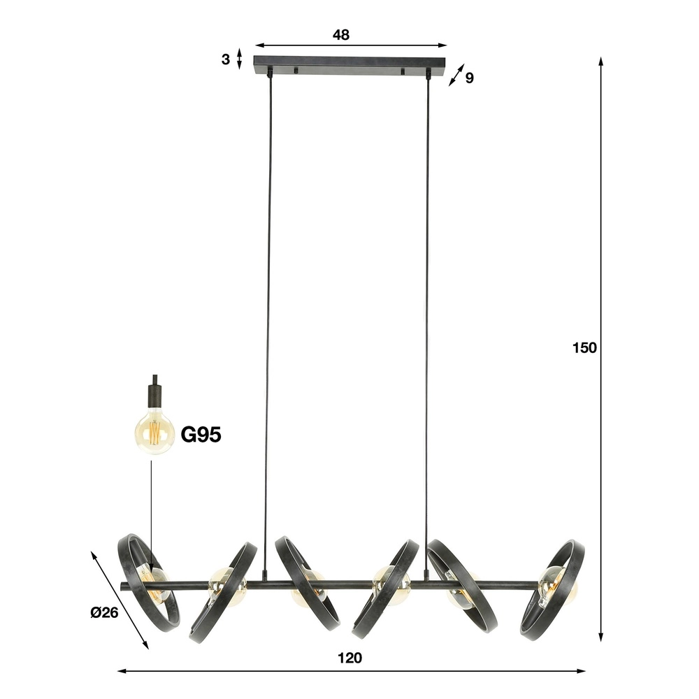Rings pendant light dining table Hover charcoal - Ø 26cm Lyora 8716803513365