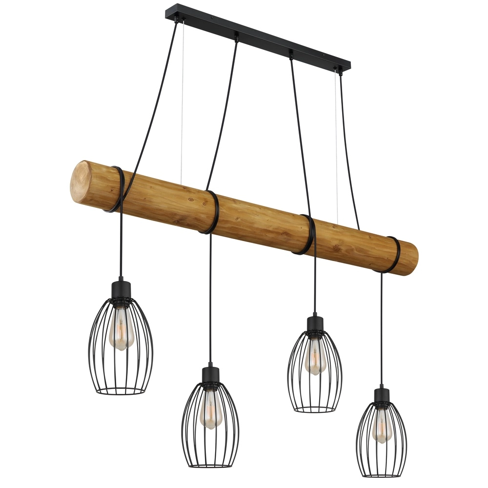 Country Pendant Lamp Berti 4-light wood with black Globo 9007371583591