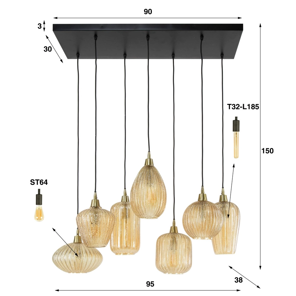Dining room pendant lamp V-Shape 7-light - ribbed glass Lyora 8716803511149