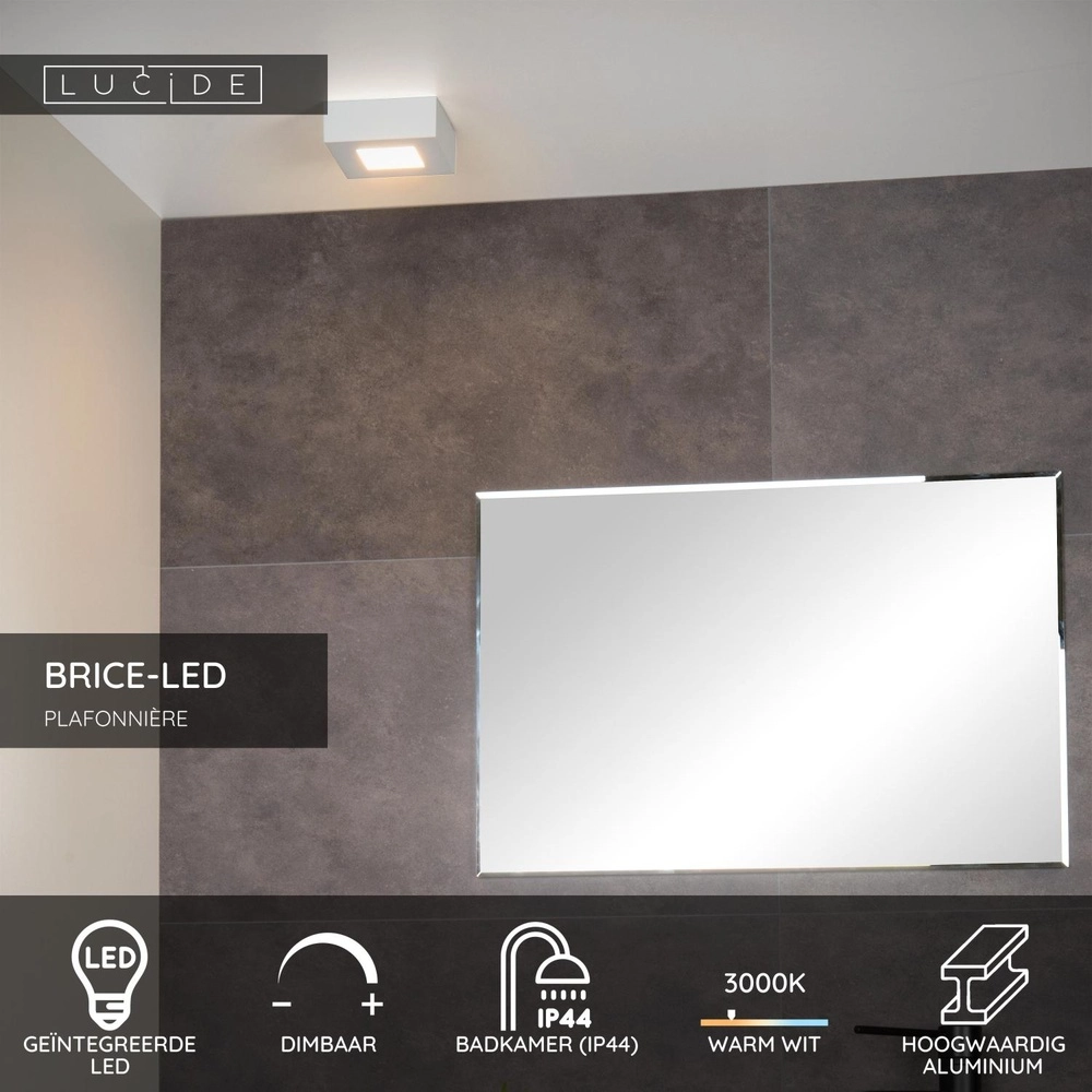 Ceiling light Brice-Led 10.8cm square IP44 white Lucide 5411212281326