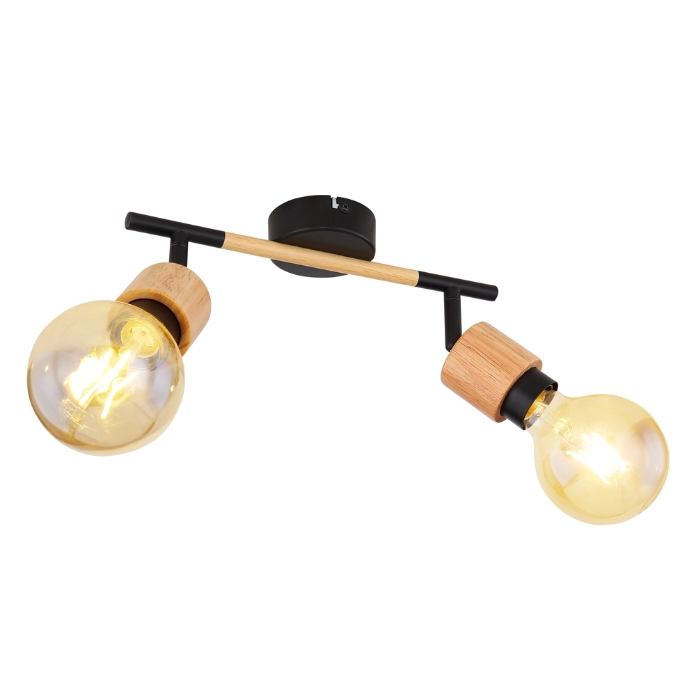 Ceiling lamp Jorna 2-light black with wood