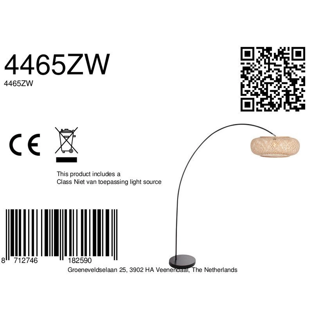 Arc lamp solva black with rattan shade Ø 60cm Steinhauer 8712746182590