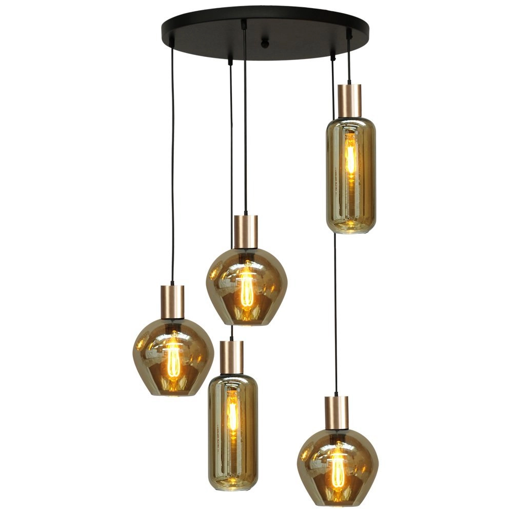 Black hanging lamp with gold Bounty 5 lights with gold fitting