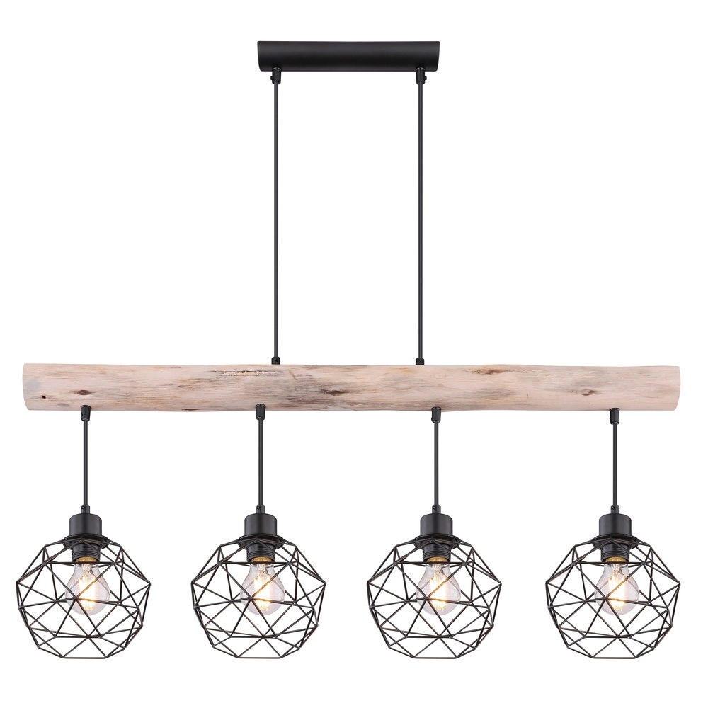 4-light dining table lamp Theodor black with wood Globo 9007371400676