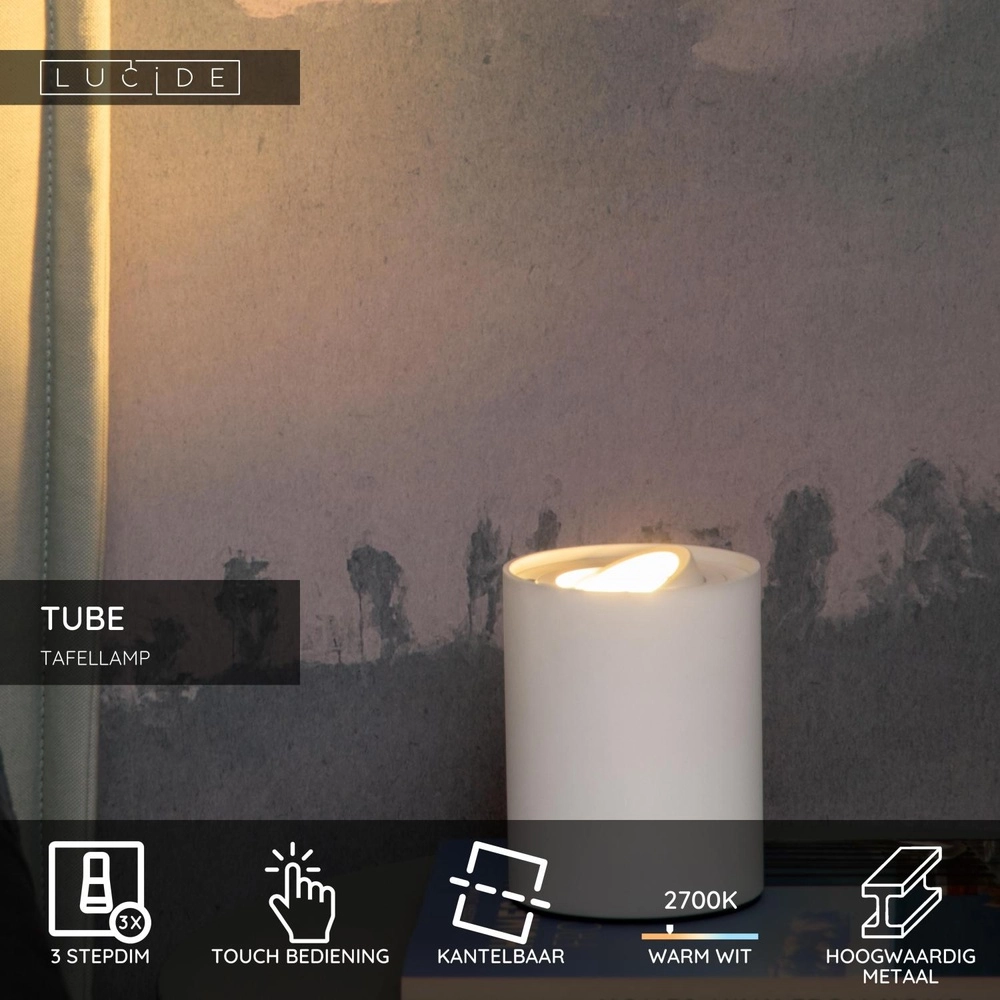 Design table lamp Tube white Lucide 5411212221650